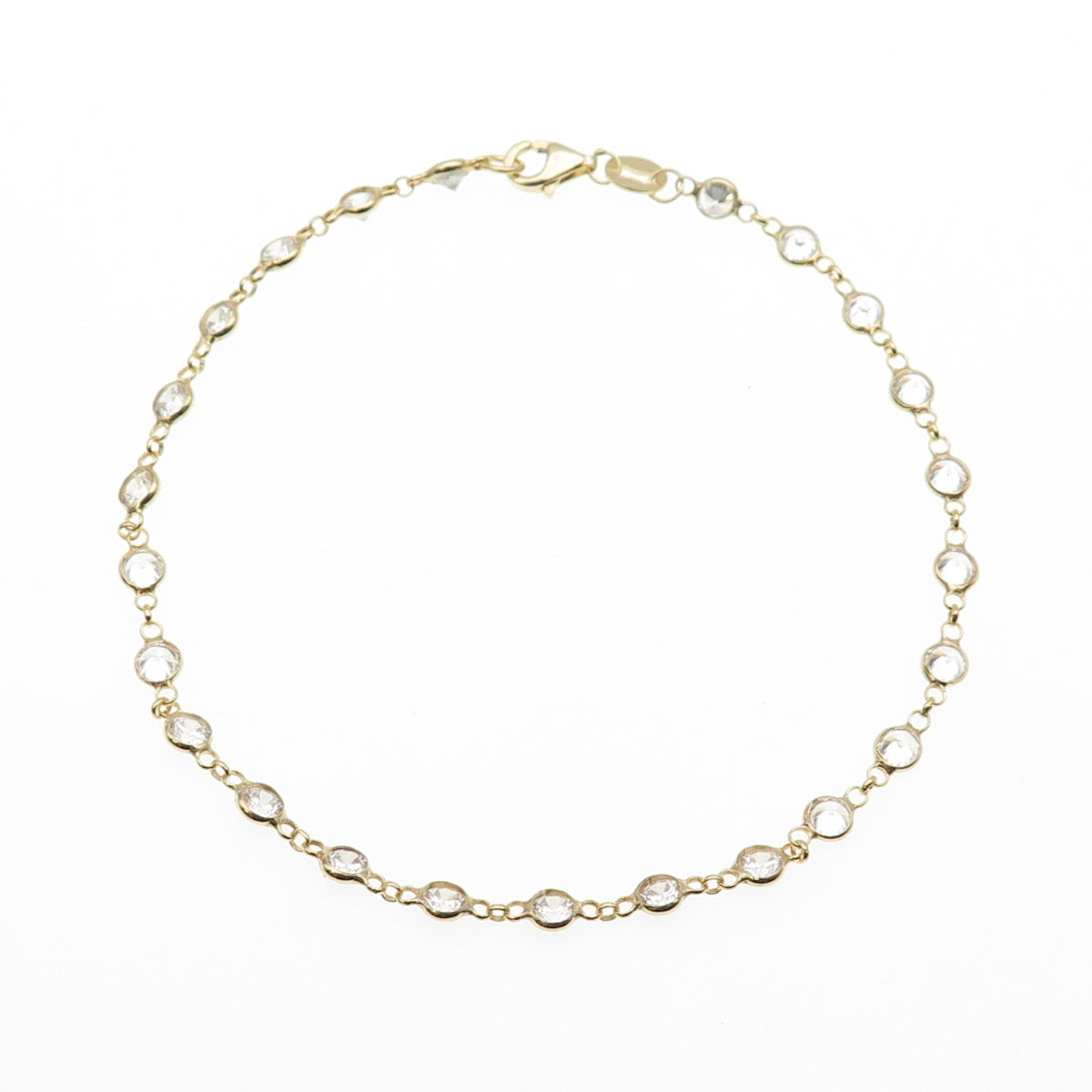 925 Sterling Silver Gold Plated Round-Cut C Z Bracelet 8.25"