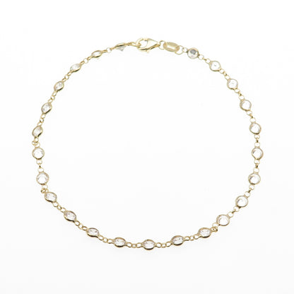 925 Sterling Silver Gold Plated Round-Cut C Z Bracelet 8.25"