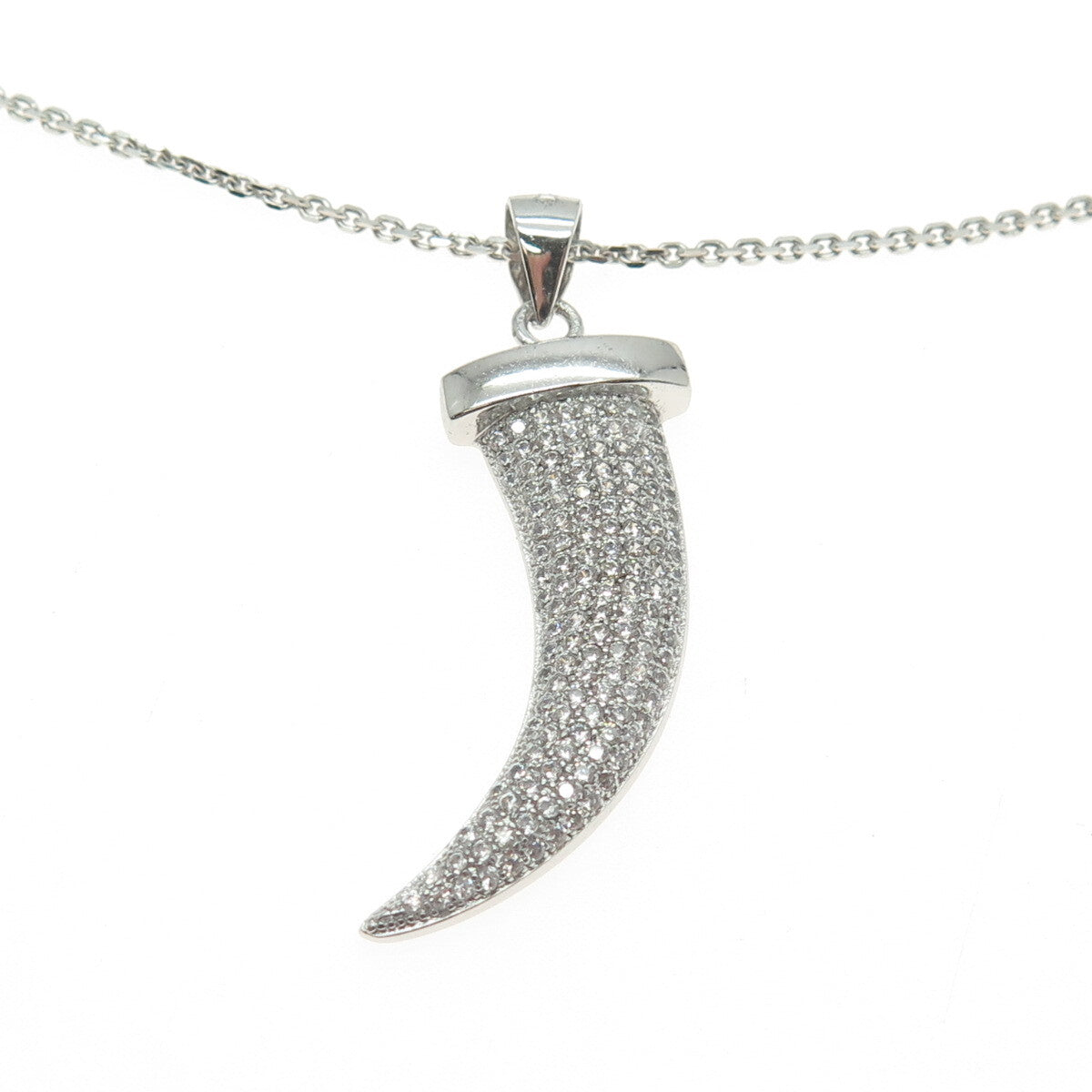 925 Sterling Silver Round-Cut C Z Horn Cable Chain Necklace 16"
