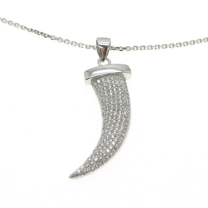 925 Sterling Silver Round-Cut C Z Horn Cable Chain Necklace 16"