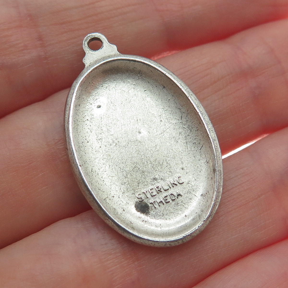 THEDA 925 Sterling Silver Antique Art Deco St. Christopher Religious Pendant