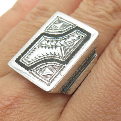 925 Sterling Silver Vintage Engraved Ethnic Ring Size 9.25