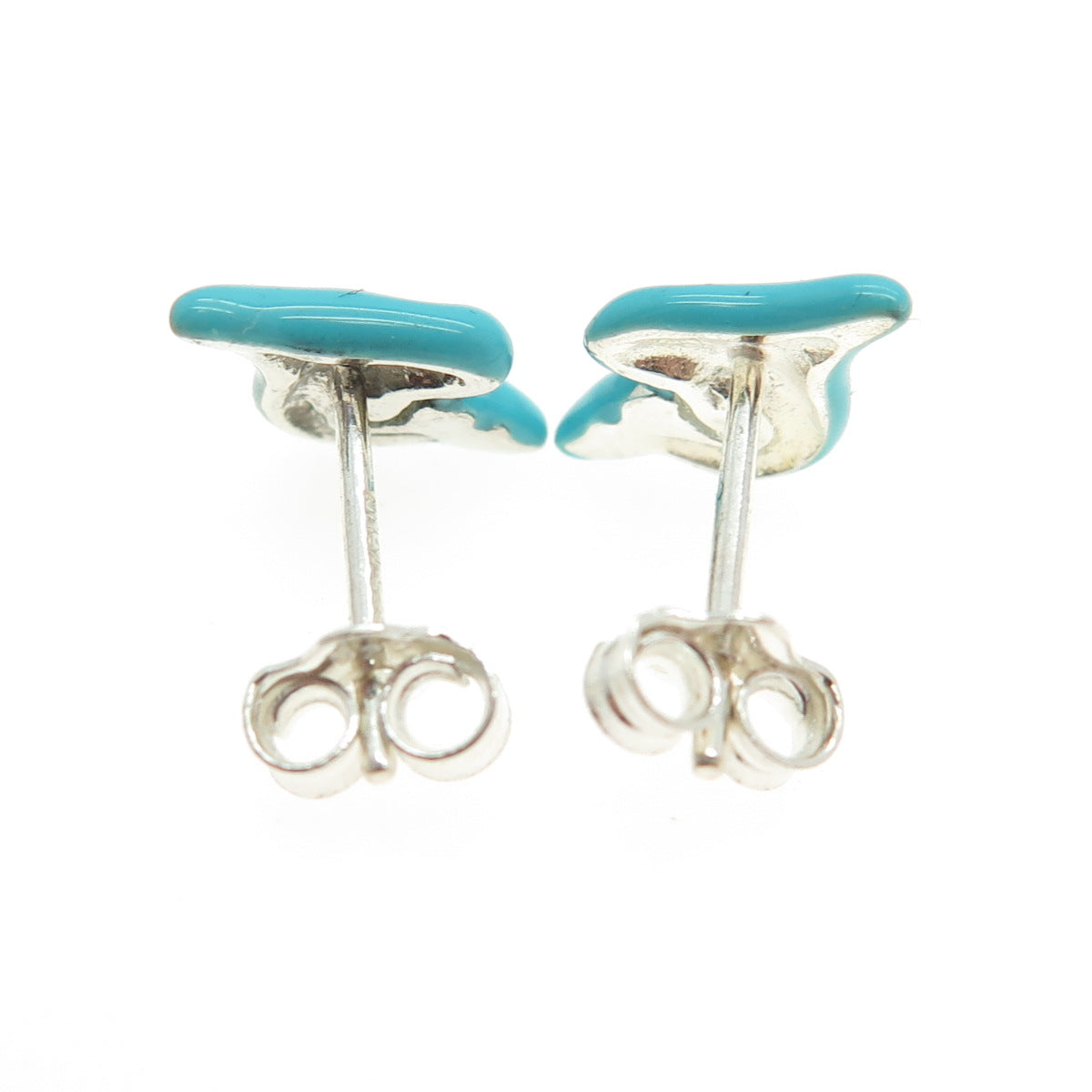 925 Sterling Silver Turquoise-Color Enamel Shark Stud Earrings