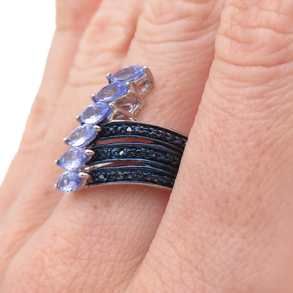 Chuck Clemency 925 Sterling Silver Real Blue Diamond & Tanzanite Ring Size 8.25