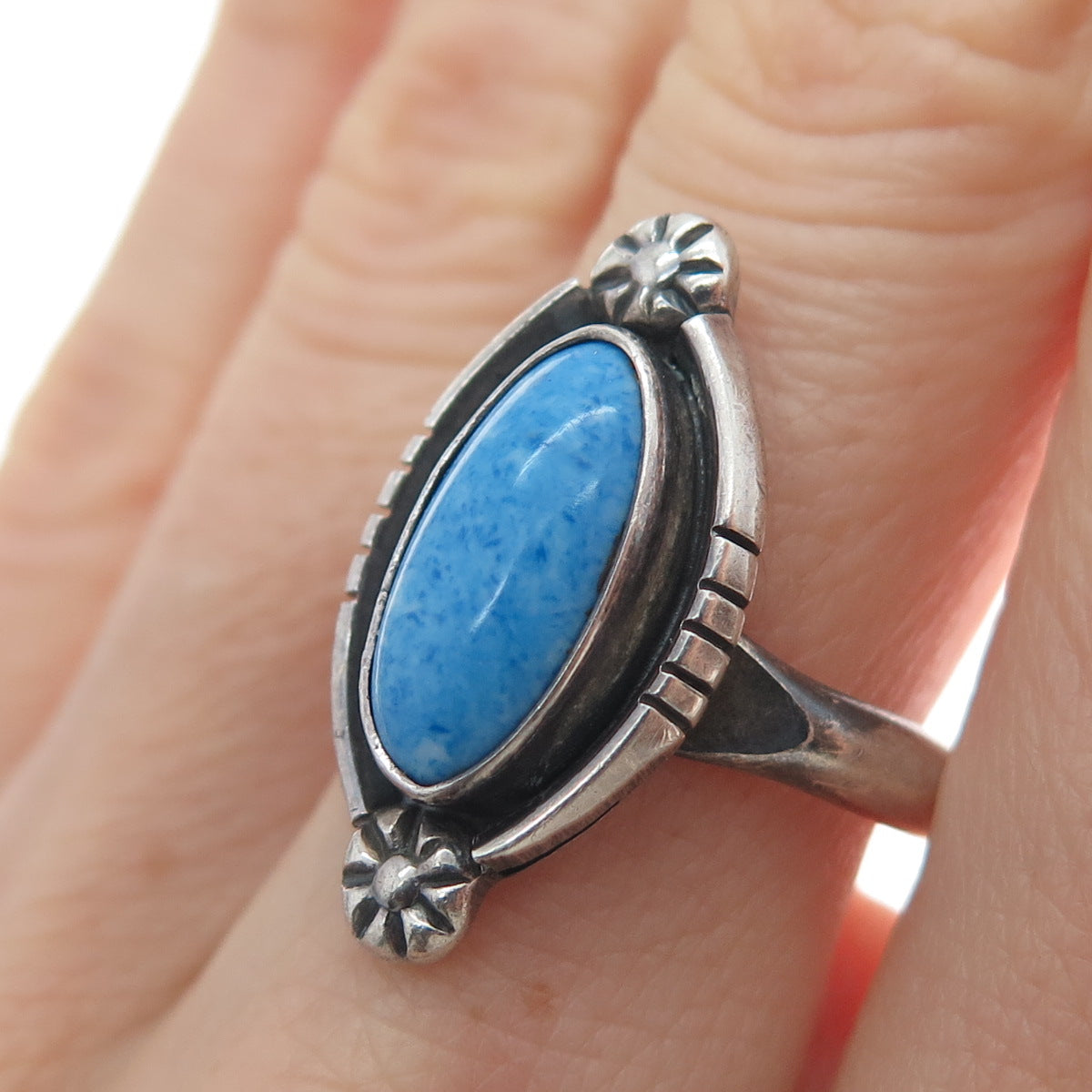 Old Pawn 925 Sterling Silver Vintage Southwestern Real Larimar Ring Size 7.75