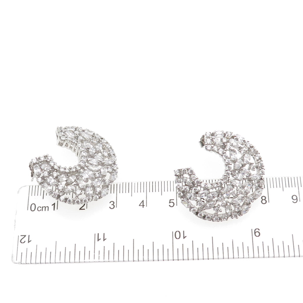 925 Sterling Silver Marquise Round & Radiant-Cut C Z Crescent Earrings