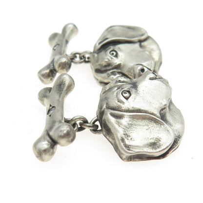 925 Sterling Silver Vintage Real Round-Cut Diamond Jack Russell Dog Cufflinks