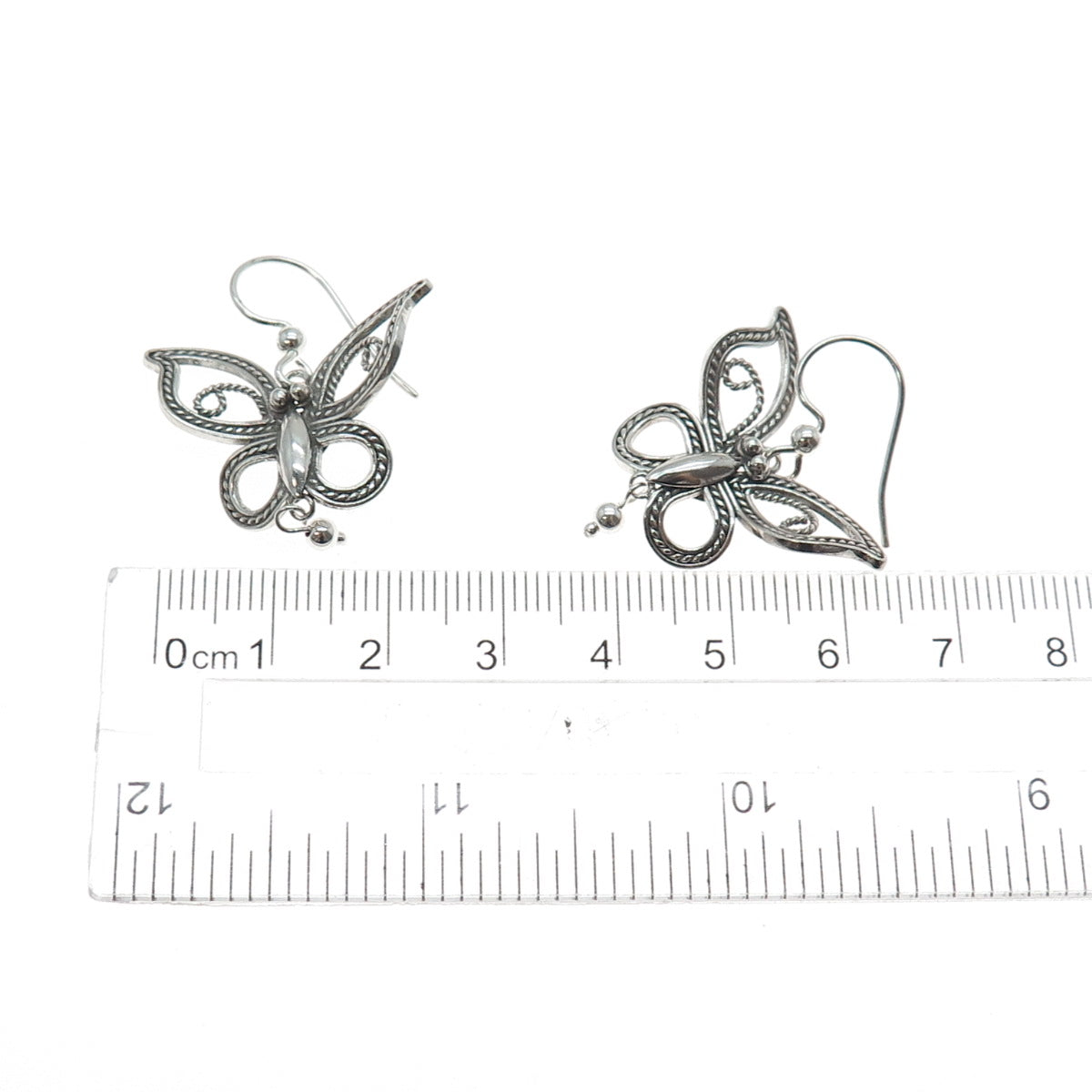 925 Sterling Silver Vintage Butterfly Oxidized Dangle Earrings