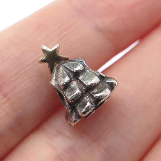 PANDORA 925 Sterling Silver & Gold Christmas Tree Oxidized Bead Charm