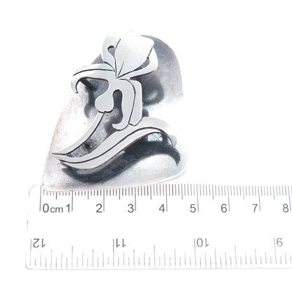 BRACKA 925 Sterling Silver Vintage Iris Flower Modernist Oxidized Pin Brooch