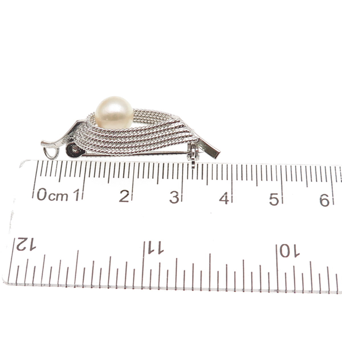 925 Sterling Silver Antique Art Deco Real Pearl Floral Pin Brooch