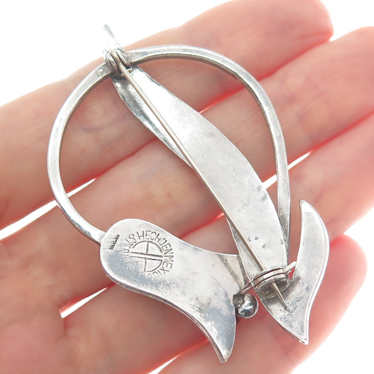 925 Sterling Silver Vintage Mexico Tulip Flower Modernist Oxidized Pin Brooch
