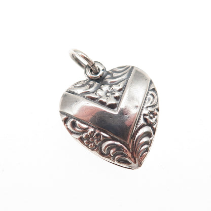 925 Sterling Silver Antique Art Deco Chatelaine Floral Heart Mini Charm Pendant