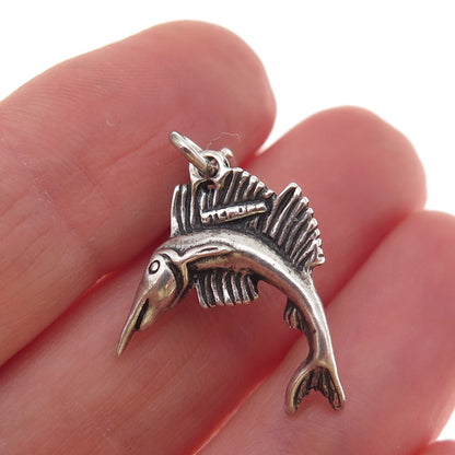 Pacific Jewelry 925 Sterling Silver Vintage Swordfish Oxidized Charm Pendant
