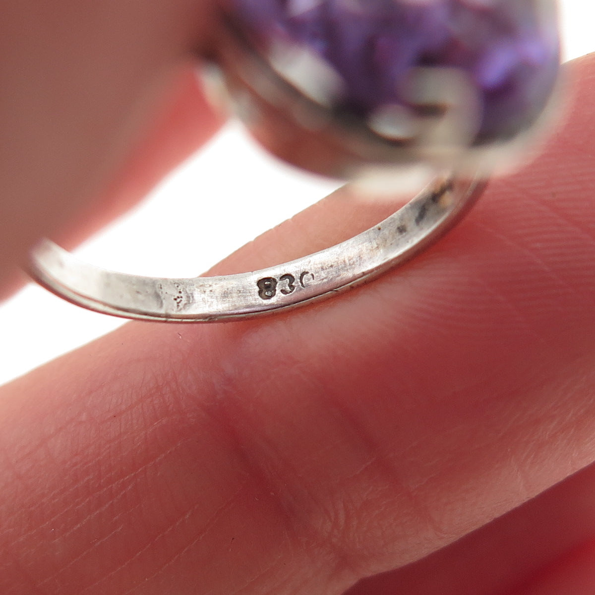 830 Silver Antique Art Deco Lab-Created Peacock Sapphire Ring Size 5.75