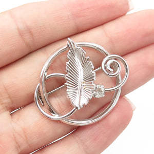 925 Sterling Silver Antique Art Deco Dixell Rhinestone Leaf Pin Brooch