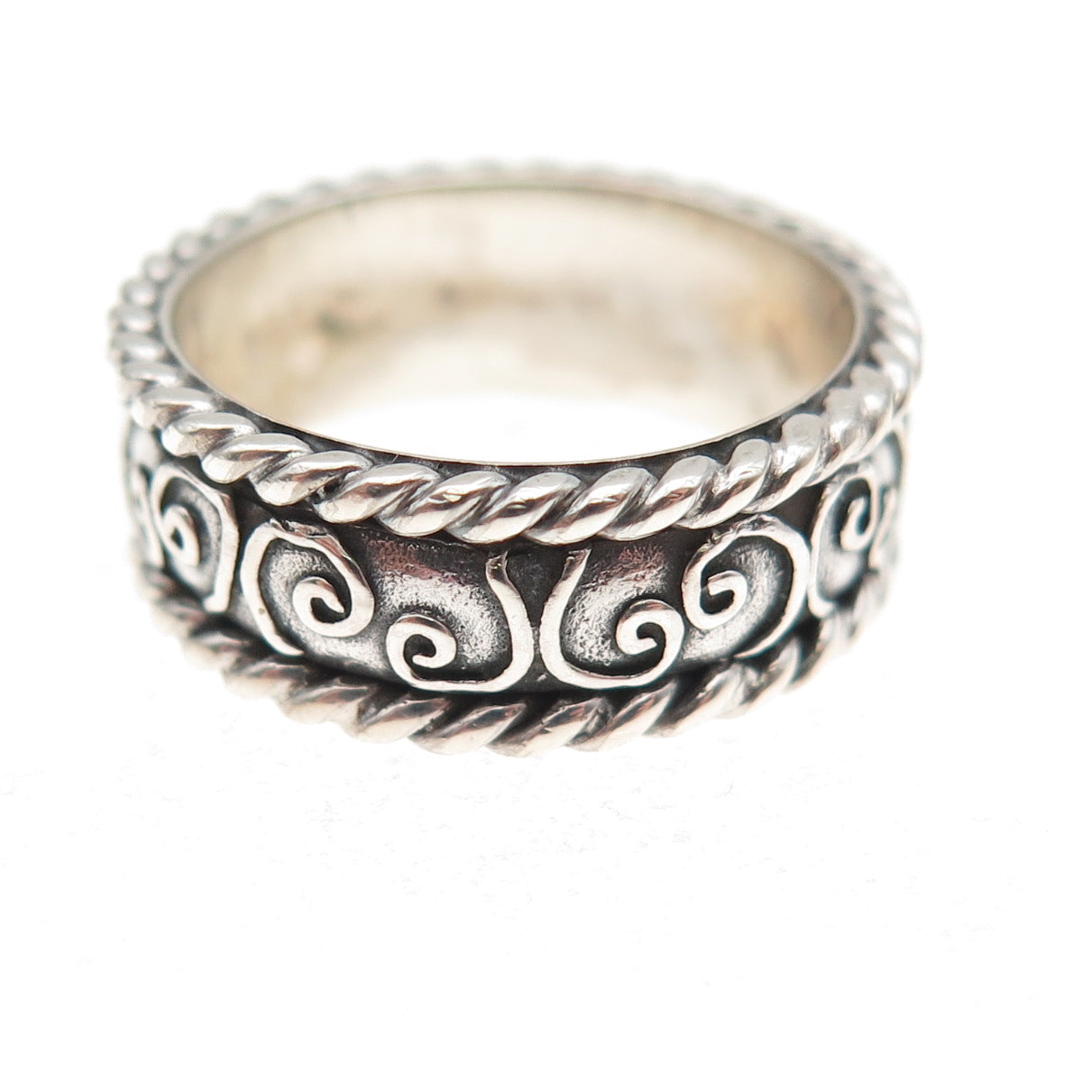 Geo Art 925 Sterling Vintage Celtic Spiral Oxidized Rotating Band Size Ring 6.5