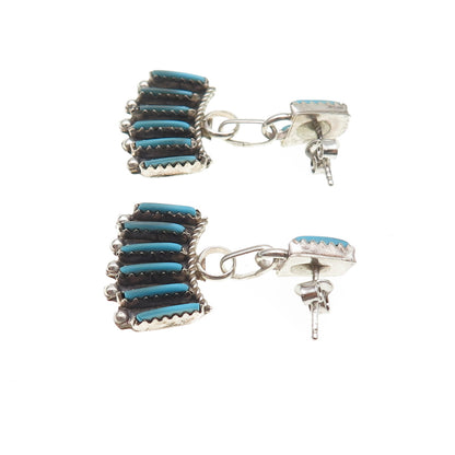 Old Pawn Sterling Silver Vintage Turquoise Needlepoint Tribal Dangle Earrings