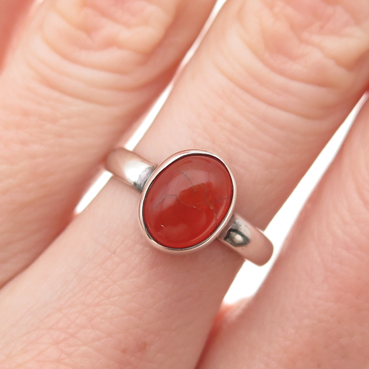 925 Sterling Silver Vintage Real Cabochon Agate Oxidized Ring Size 6.5