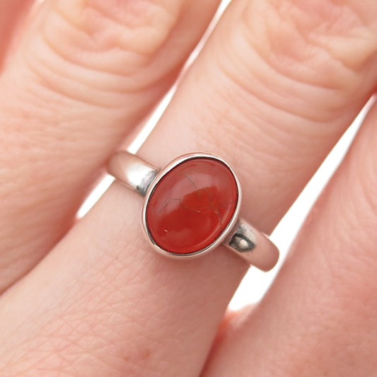 925 Sterling Silver Vintage Real Cabochon Agate Oxidized Ring Size 6.5