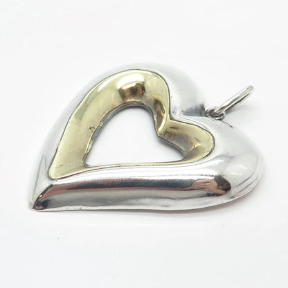925 Sterling Silver 2-Tone Vintage Mexico Open Heart Pin Brooch