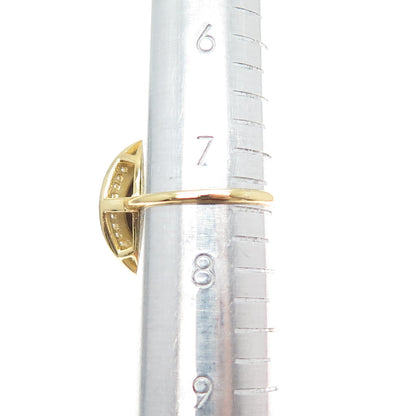 925 Sterling Silver Gold Plated Real Round-Cut Tiger Eye & C Z Ring Size 7.5