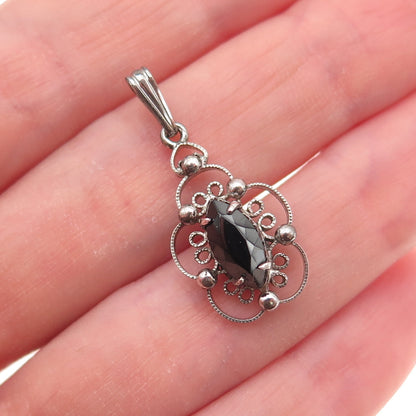 Sorrento 925 Sterling Silver Antique Art Deco Real Hematite Floral Charm Pendant