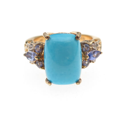 Chuck Clemency 925 Sterling Gold Plated Turquoise Tanzanite Topaz Ring Size 8.25