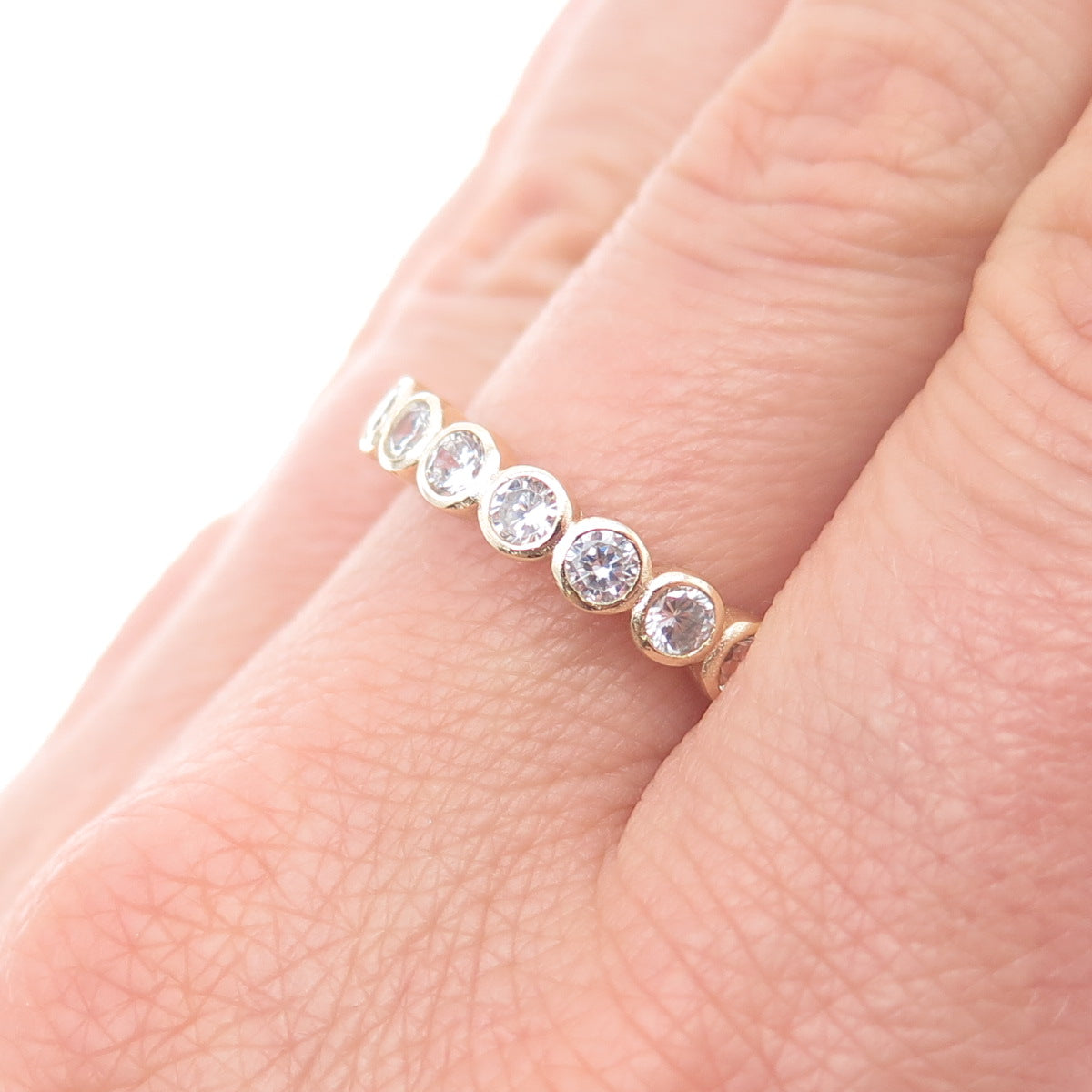 925 Sterling Silver Gold Plated Round-Cut C Z Eternity Band Ring Size 9.25