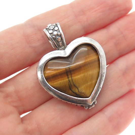 KEN CRAFTS Sterling Vintage Tiger Eye Jasper Interchangeable Dual Sided Pendant