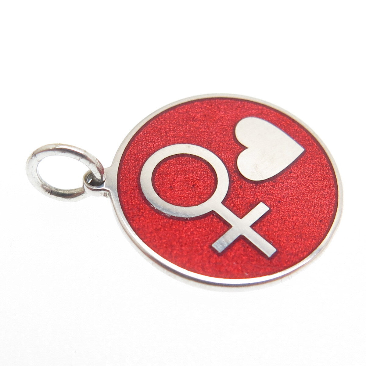 925 Sterling Silver Red Enamel Female Sign & Heart Minimalist Charm Pendant
