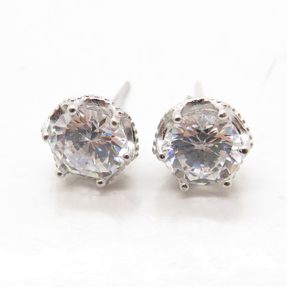 925 Sterling Silver Round-Cut Shaped C Z Stud Earrings