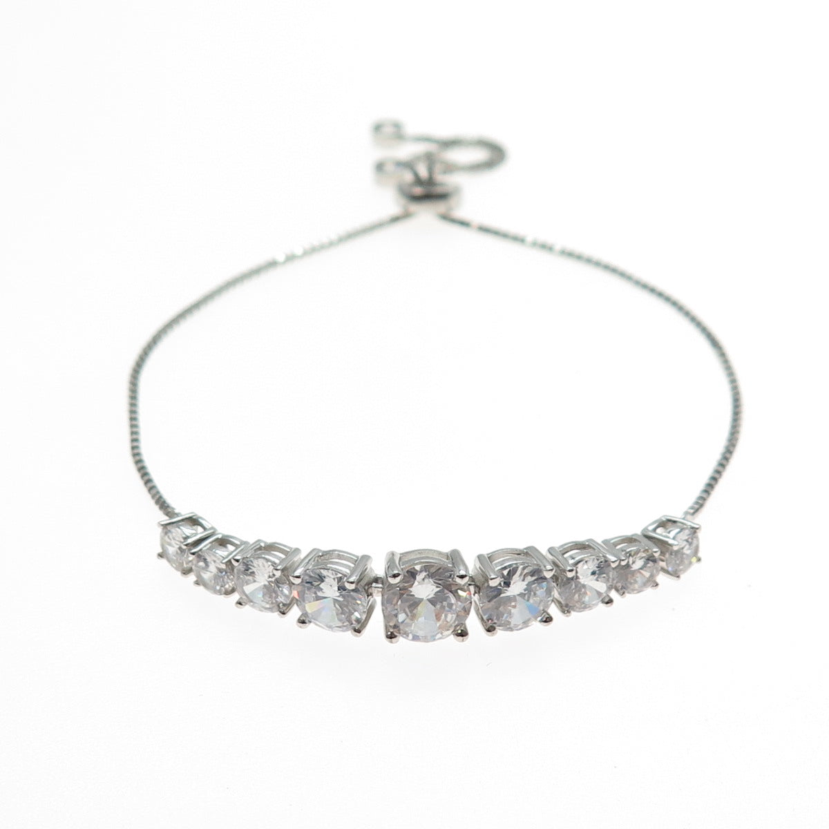 925 Sterling Silver Graduated Round-Cut C Z Adjustable Slide Bolo Bracelet 6-10"