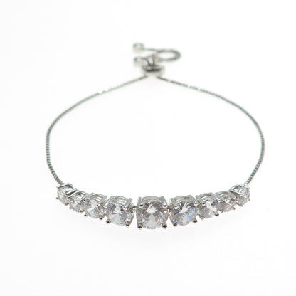 925 Sterling Silver Graduated Round-Cut C Z Adjustable Slide Bolo Bracelet 6-10"