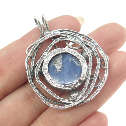 925 Sterling Silver Vintage Real Sodalite & Pearl Modernist Swirl Pendant