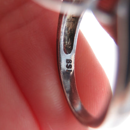 925 Sterling Silver Vintage Real Black Spinel & C Z Flower Oxidized Ring Size 6