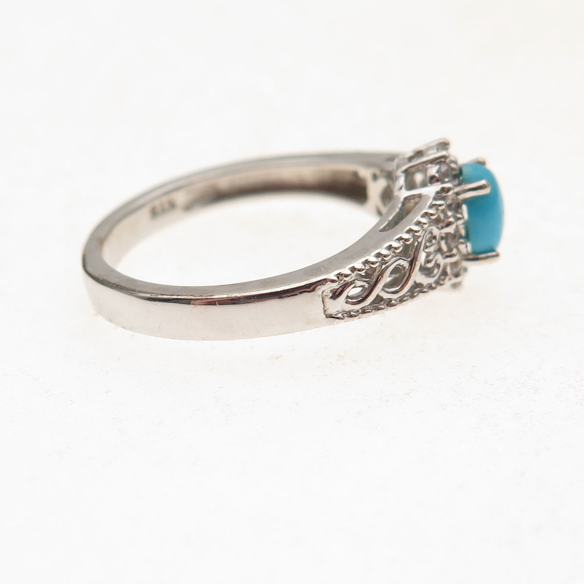 Chuck Clemency 925 Sterling Silver Real Turquoise & White Topaz Ring Size 7.25