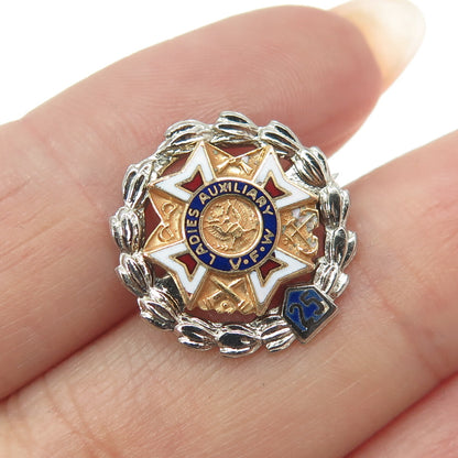LAMORE 925 Sterling Silver Antique Art Deco Enamel Ladies Auxiliary Award Brooch