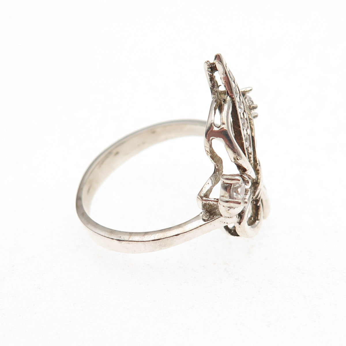 925 Sterling Silver Round-Cut C Z Floral Ring Size 6.5