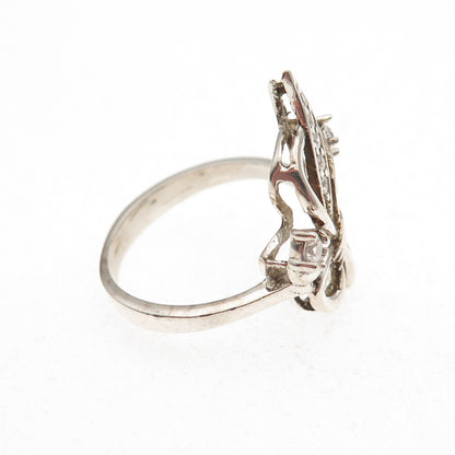 925 Sterling Silver Round-Cut C Z Floral Ring Size 6.5
