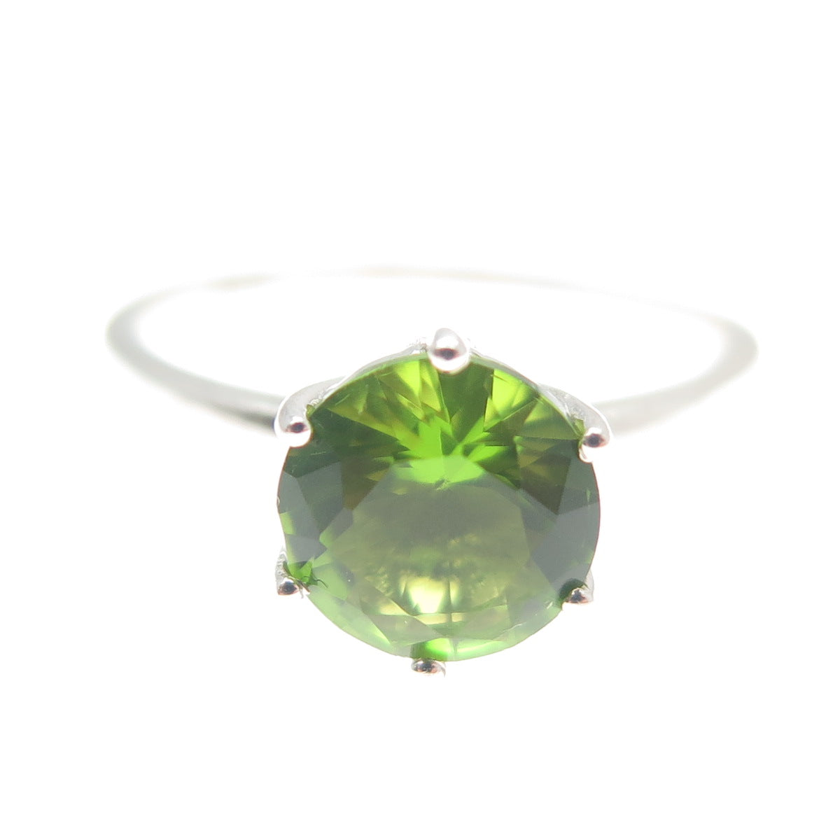 DAZZLERS 925 Sterling Silver Round-Cut Nano Peridot Ring Size 8.25