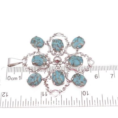 Van Dell 925 Sterling Silver Antique Art Deco Faux Turquoise Floral Pendant