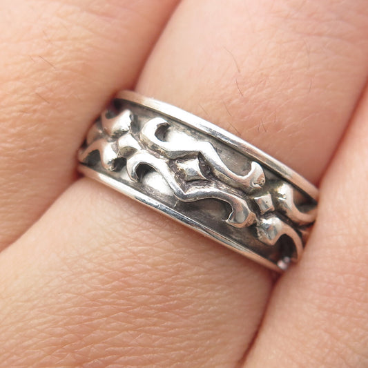 925 Sterling Silver Vintage Ornate Oxidized Band Ring Size 7