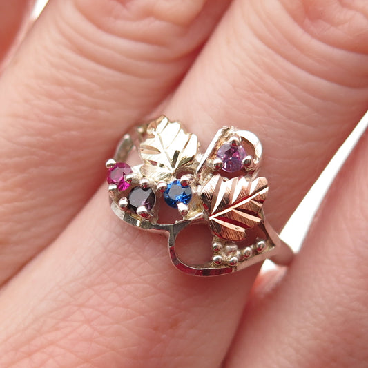 Coleman Co Sterling Silver 12K Gold Vintage Real Multi-Gem Floral Ring Size 7.25
