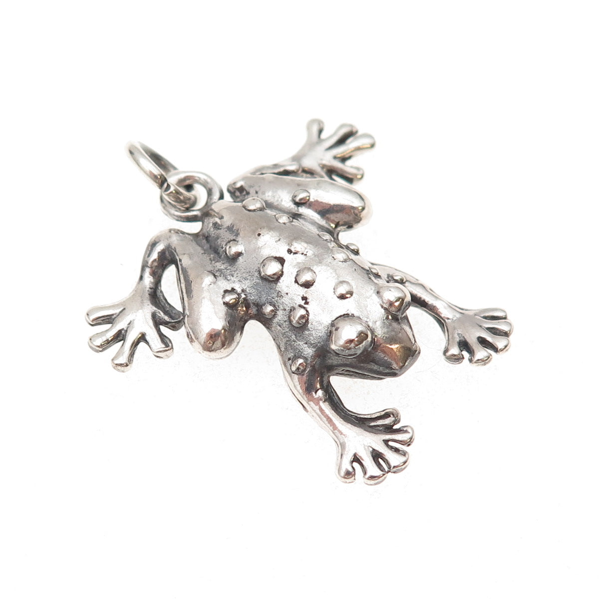 925 Sterling Silver Vintage Mexico Frog Good Luck Oxidized Charm Pendant