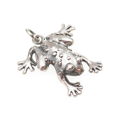 925 Sterling Silver Vintage Mexico Frog Good Luck Oxidized Charm Pendant