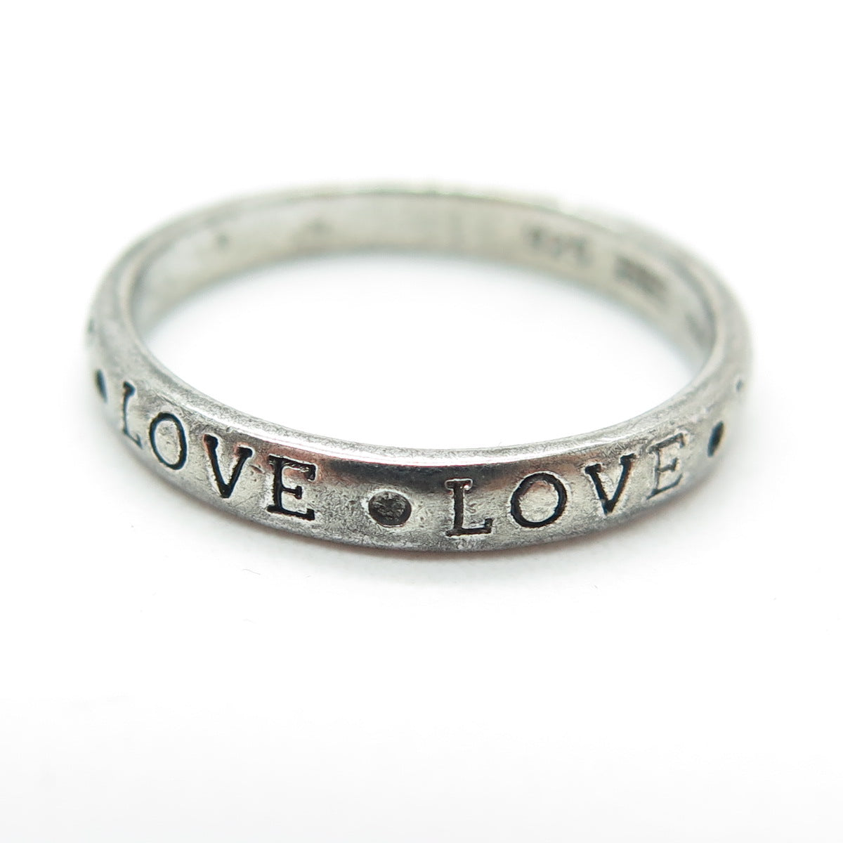 925 Sterling Silver Vintage "Love" All Around Oxidized Band Ring Size 7