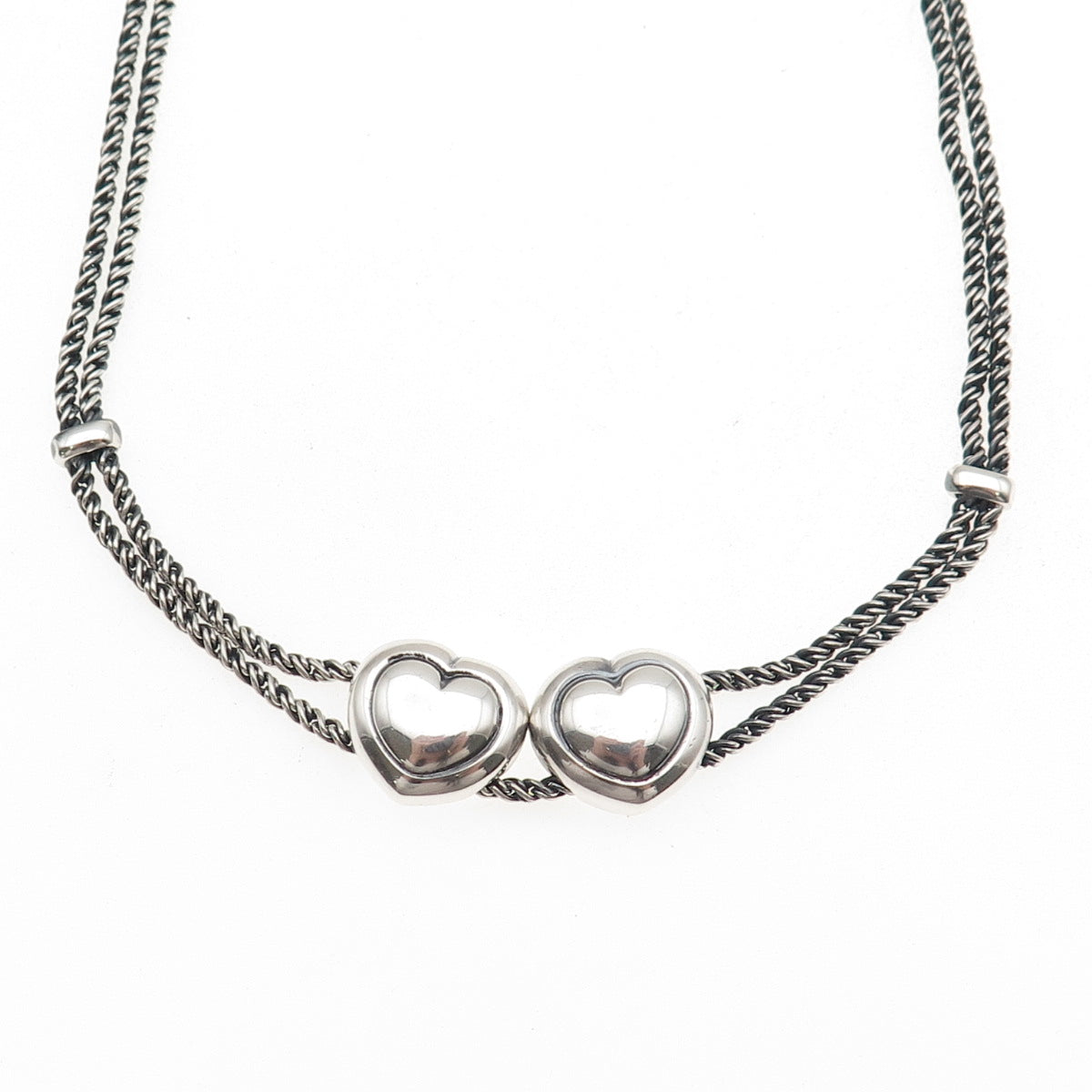Tiffany & Co. 925 Sterling Vintage Italy Double Heart Rope Chain Necklace 16"