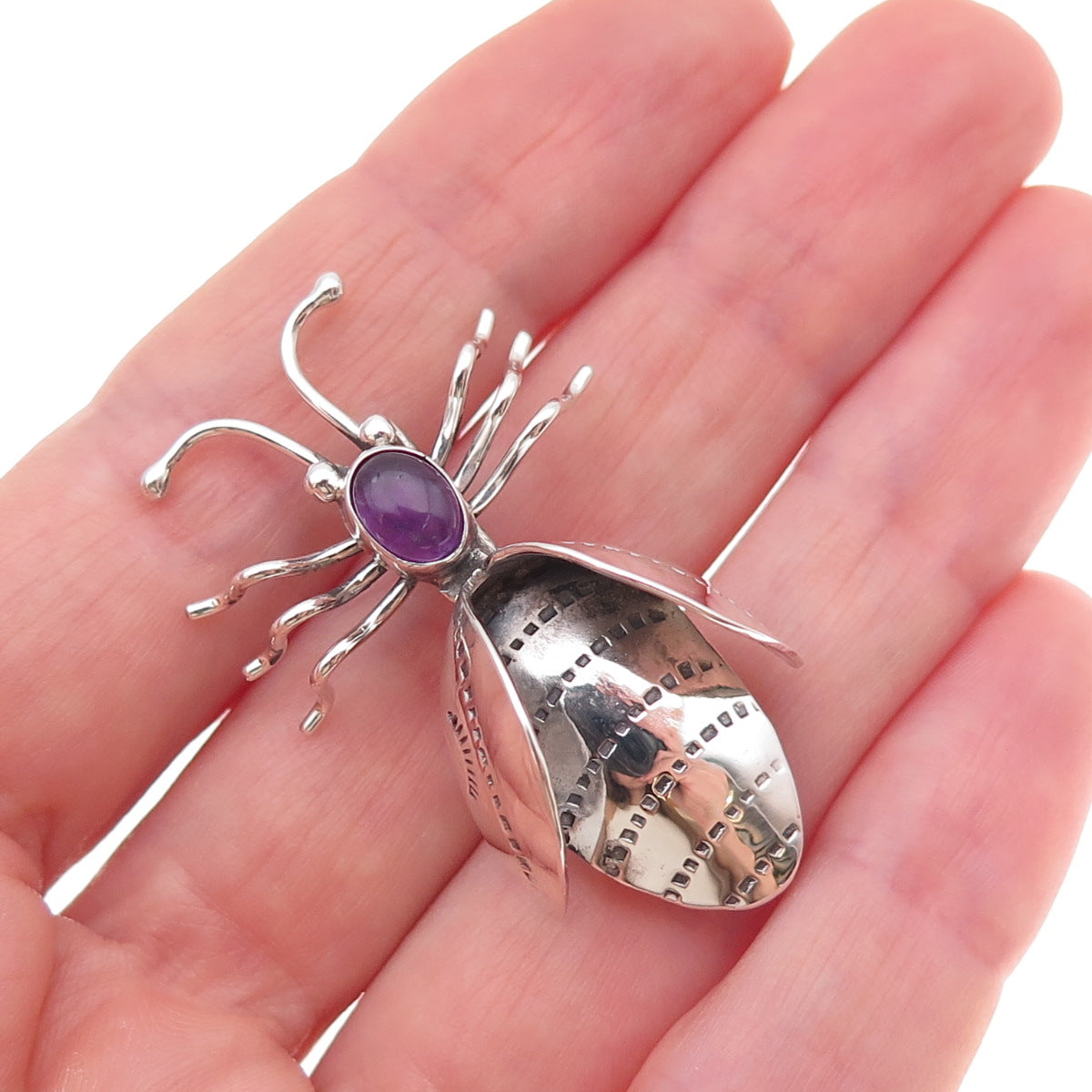 Edison Largo Navajo Old Pawn 925 Sterling Silver Vintage Amethyst Bee Pin Brooch