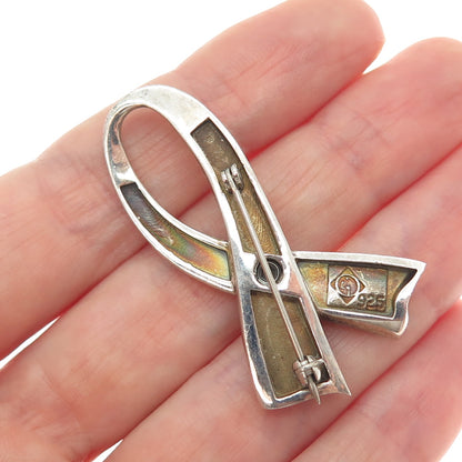 925 Sterling Silver Vintage Enamel Yellow Ribbon Awareness Cancer Free Brooch